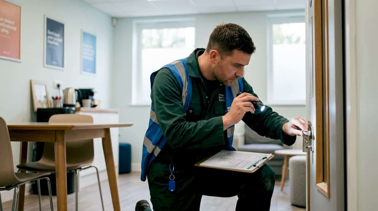 OPSG operative inspecting office fire door